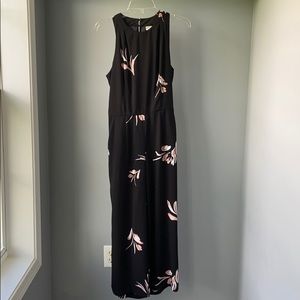 Worn once black floral jumpsuit